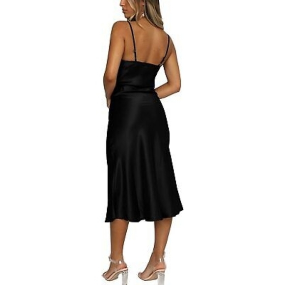 NWT Black Satin Cowl Neck Midi Dress Size Medium - Picture 3 of 8